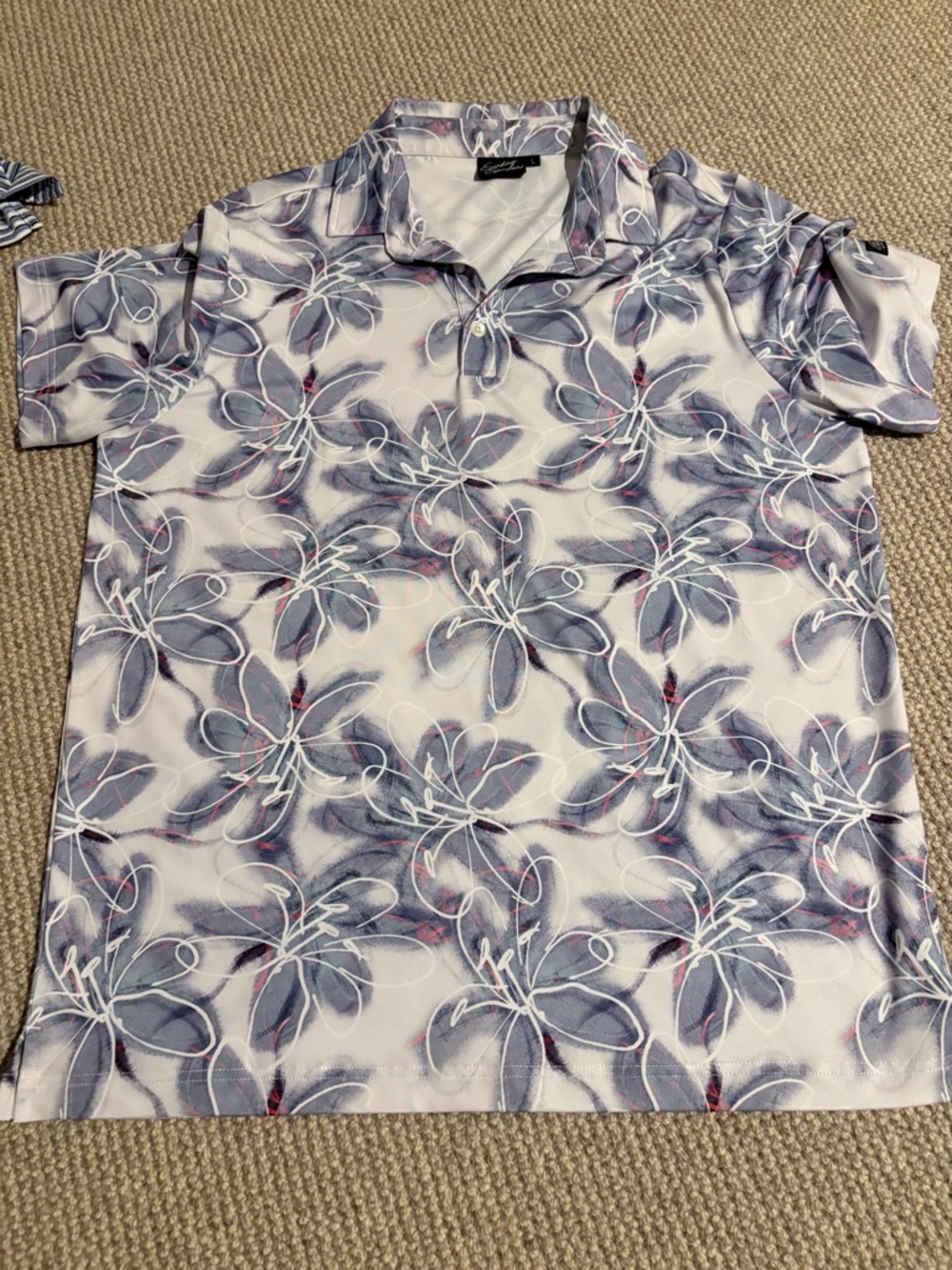 Men's Short-Sleeve Floral Polo Shirt - Blue/White